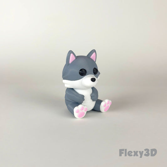 Süßer 3D-gedruckter Wolf als Schlüsselanhänger – Bewegliches Flexi-Tier