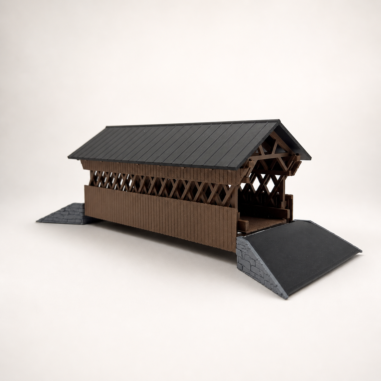 Überdachte Holzbrücke H0 – 3D-Druck Bausatz für Modellbahn