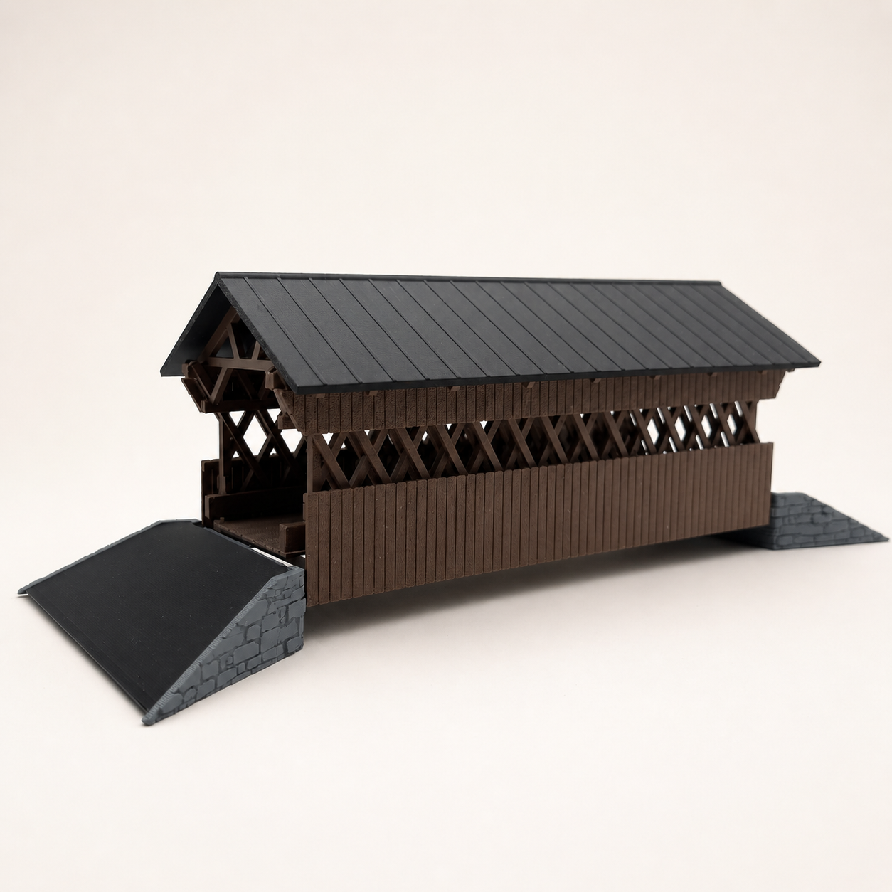 Überdachte Holzbrücke H0 – 3D-Druck Bausatz für Modellbahn