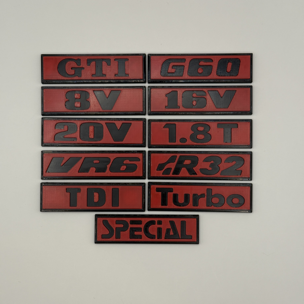 VW Schriftzug zum Aufkleben im 16V-Style – Schwarz/Rot – für Golf 2, Tuning & Klassiker