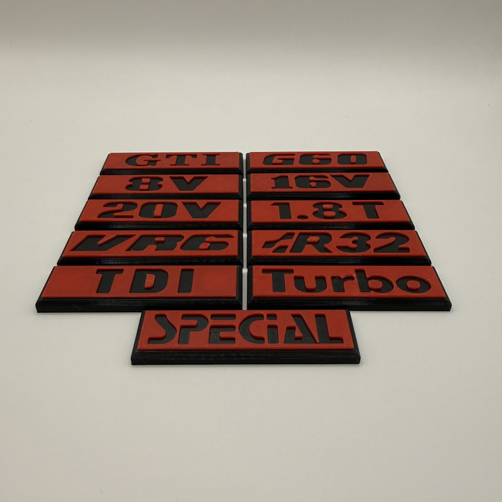 VW Schriftzug zum Aufkleben im 16V-Style – Schwarz/Rot – für Golf 2, Tuning & Klassiker
